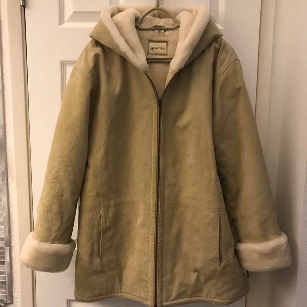 Women's Beige Jacket with Faux Fur Trim